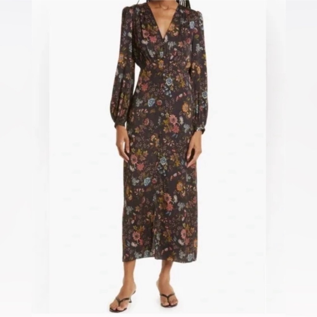 Veronica Beard Midi Silk Floral Terina Midi Dress Sz 6